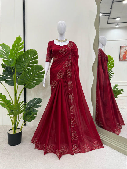 Wine Red jimmy Choo Silk Saree