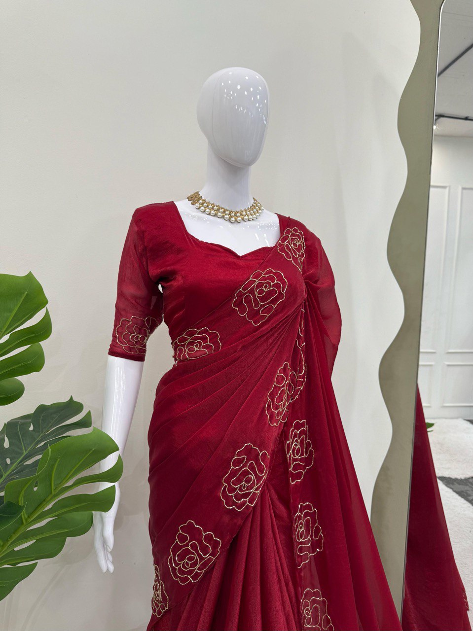 Wine Red jimmy Choo Silk Saree