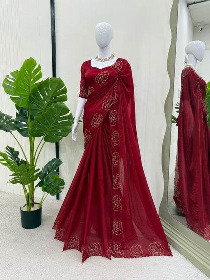 Wine Red jimmy Choo Silk Saree