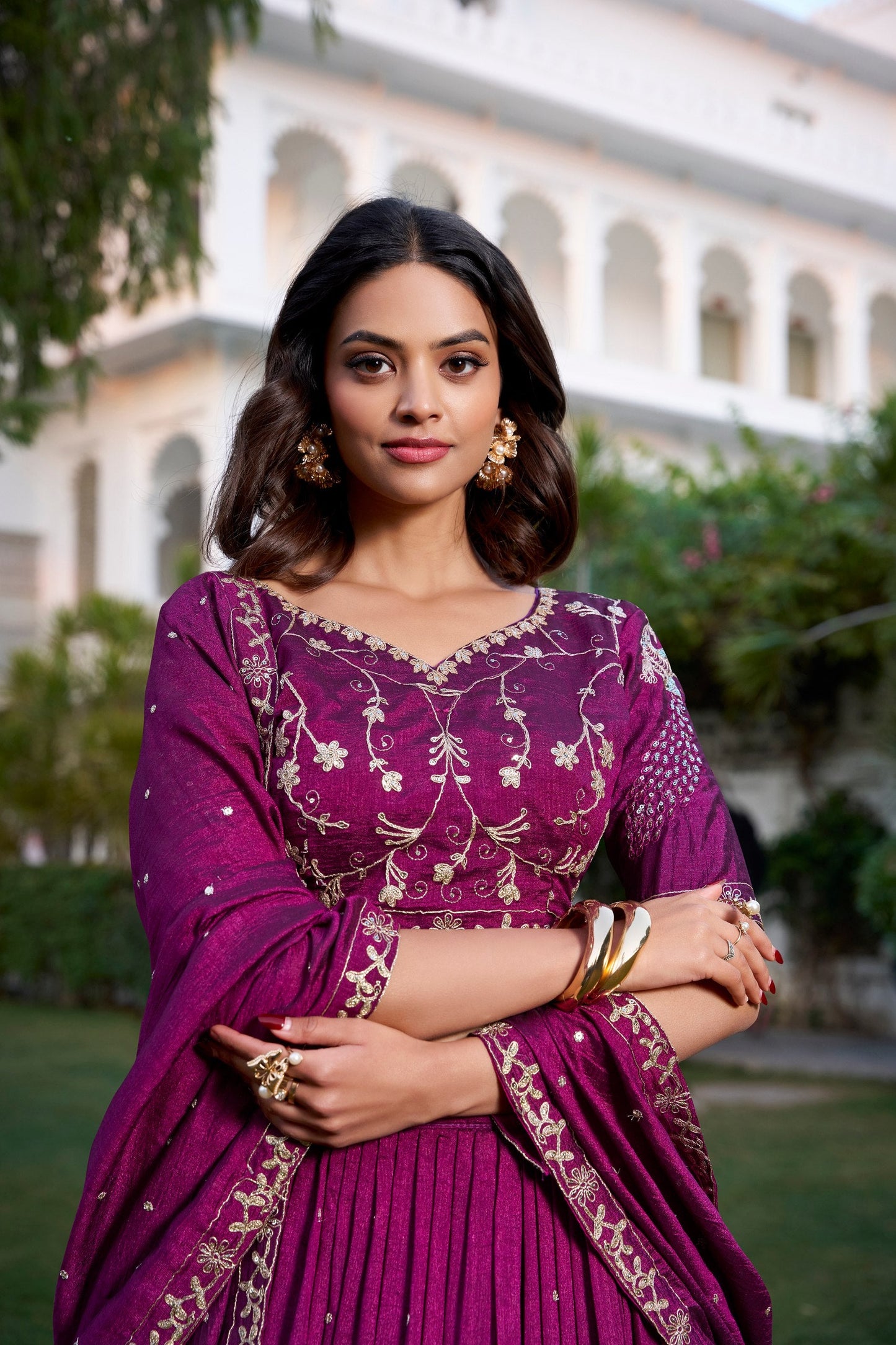 Wine Vichitra Silk Lehenga For Wedding