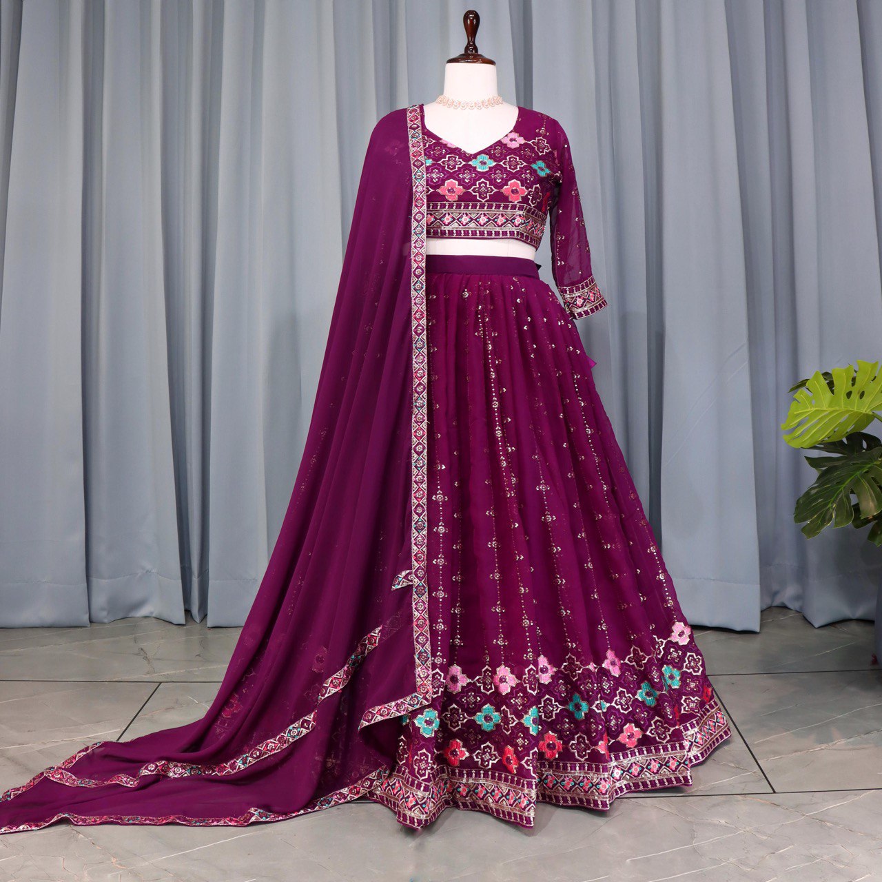 Wine Wedding Wear Designer Lehenga
