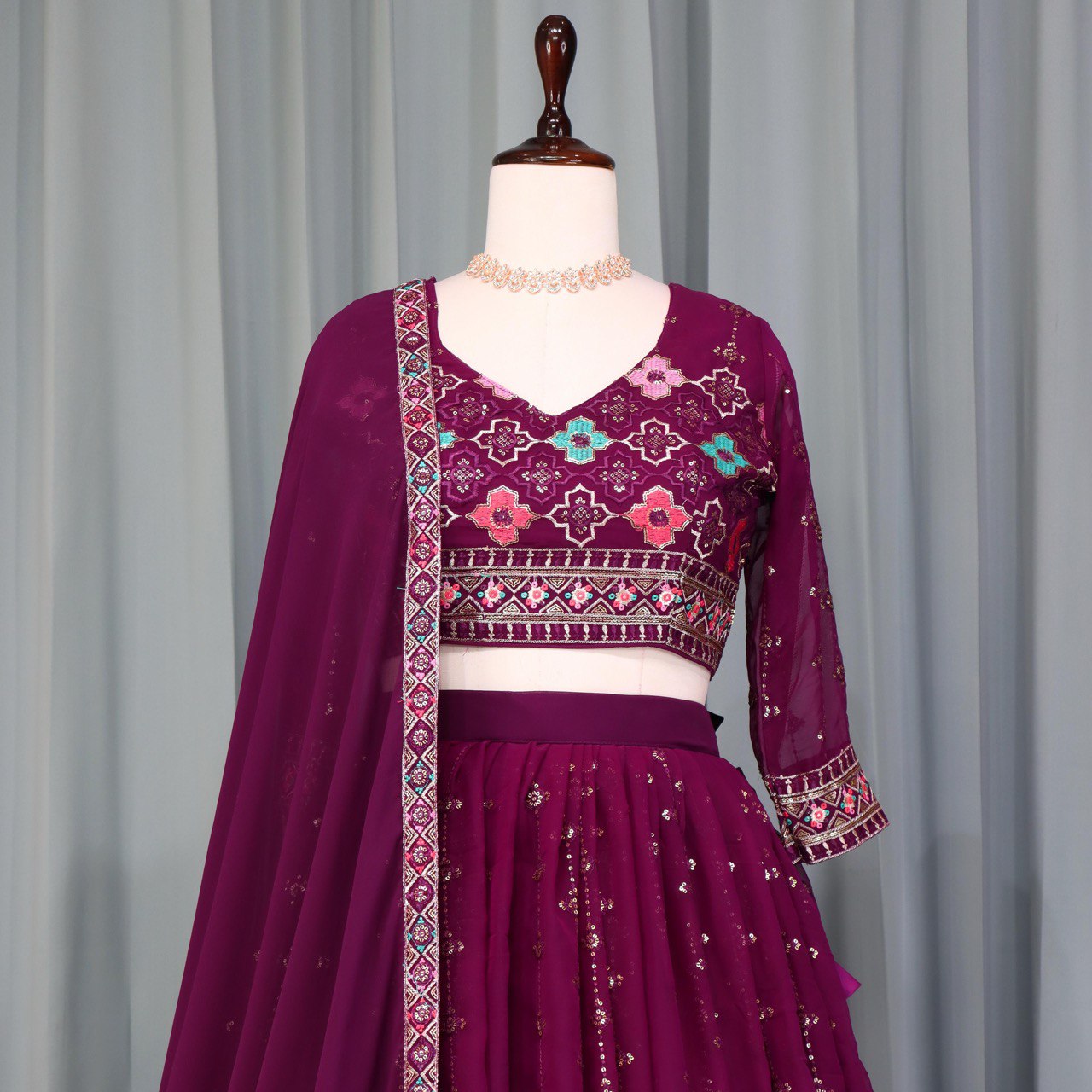 Wine Wedding Wear Designer Lehenga