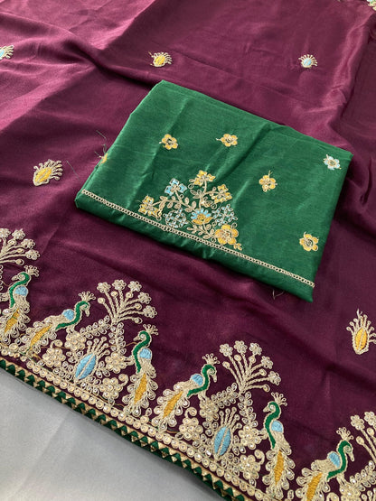Wine Wedding Wear Georgette Silk Saree