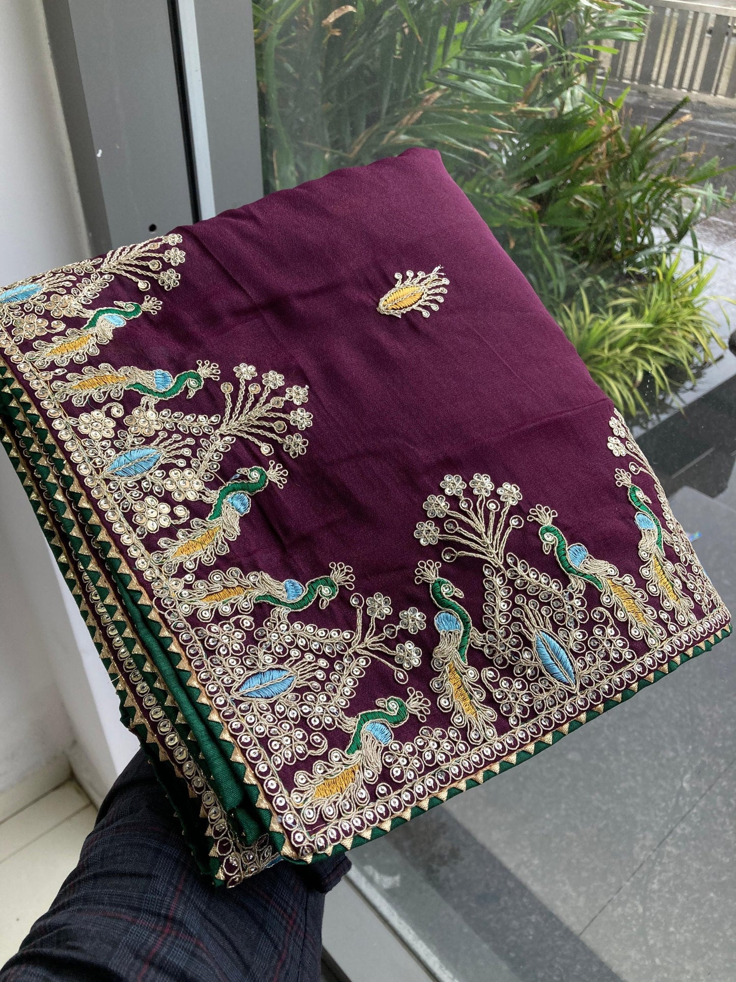 Wine Wedding Wear Georgette Silk Saree