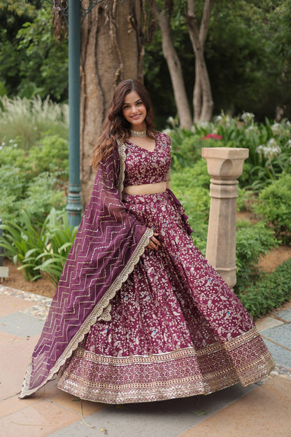 Wine Wedding Wear Lehenga Choli