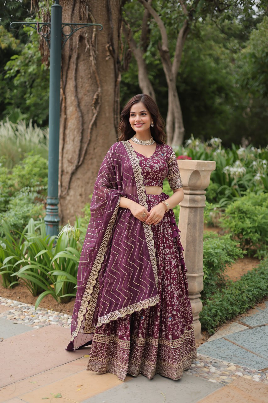 Wine Wedding Wear Lehenga Choli