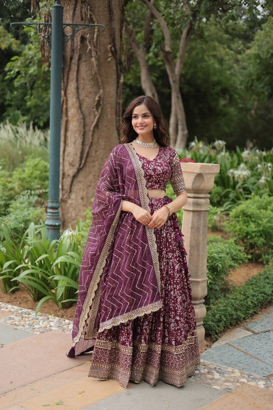 Wine Wedding Wear Lehenga Choli