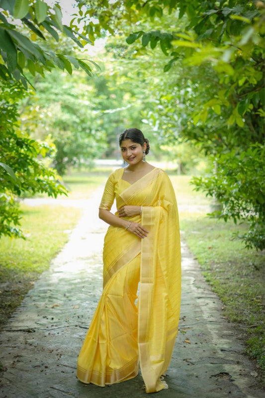 Yellow Banarasi Raw Silk Saree