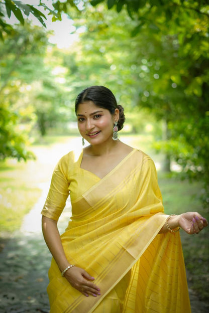 Yellow Banarasi Raw Silk Saree