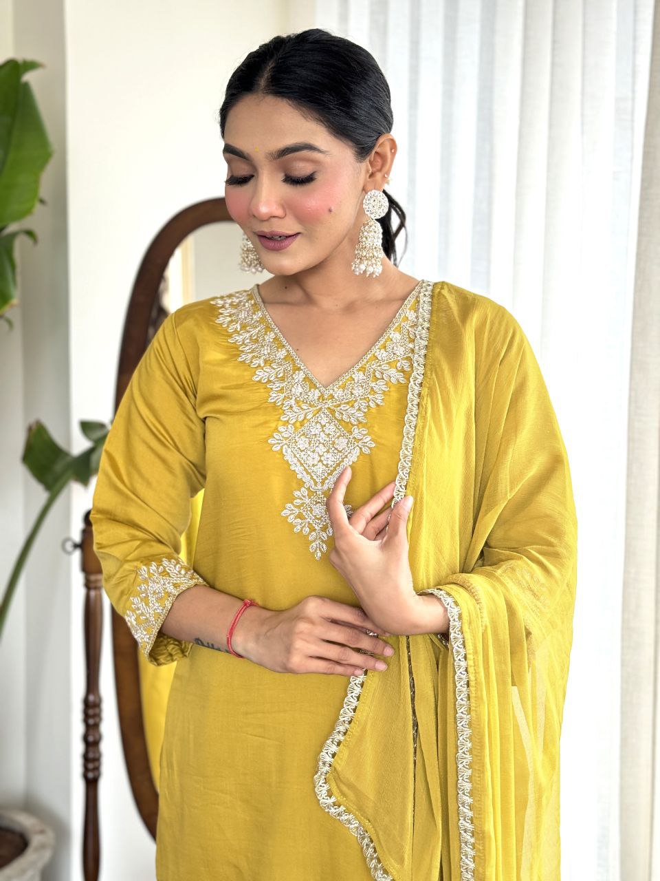 Yellow Chanderi Silk Kurta Set With Dupatta