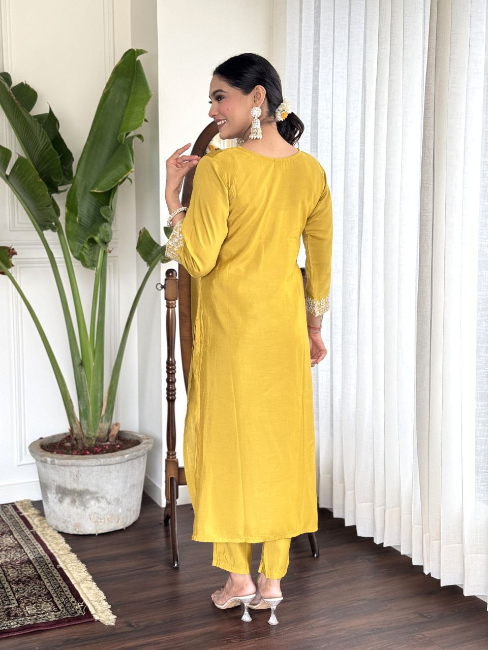 Yellow Chanderi Silk Kurta Set With Dupatta