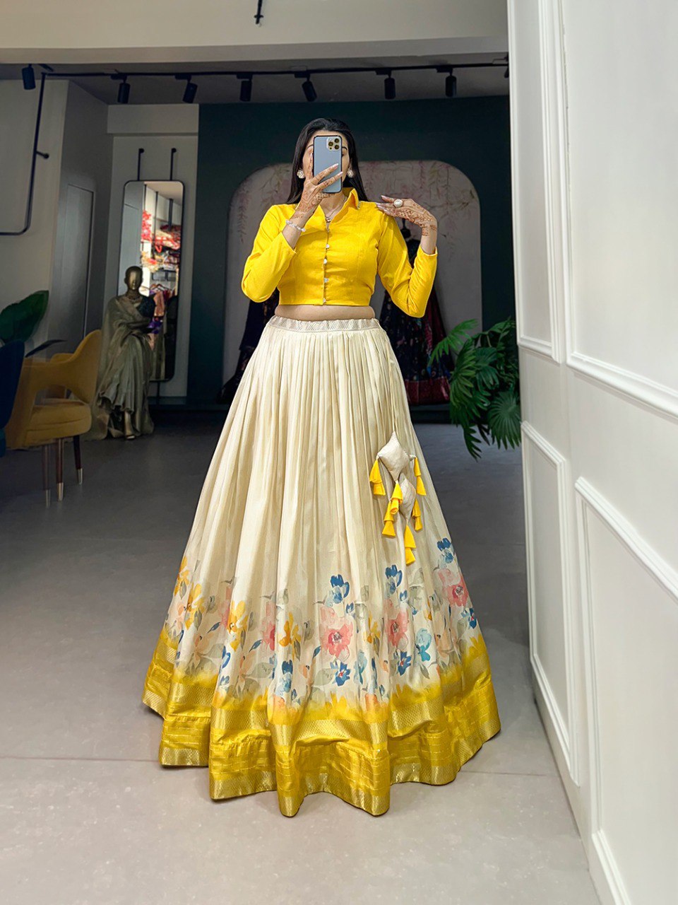 Yellow Floral Co-ord Set Lehenga