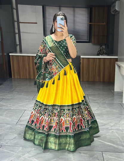 Yellow & Green Paithani Patola Wedding Wear Lehenga