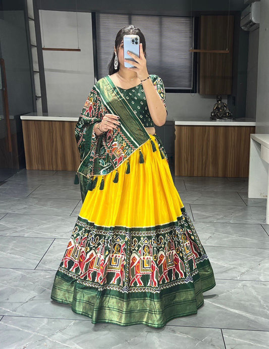 Yellow & Green Paithani Patola Wedding Wear Lehenga