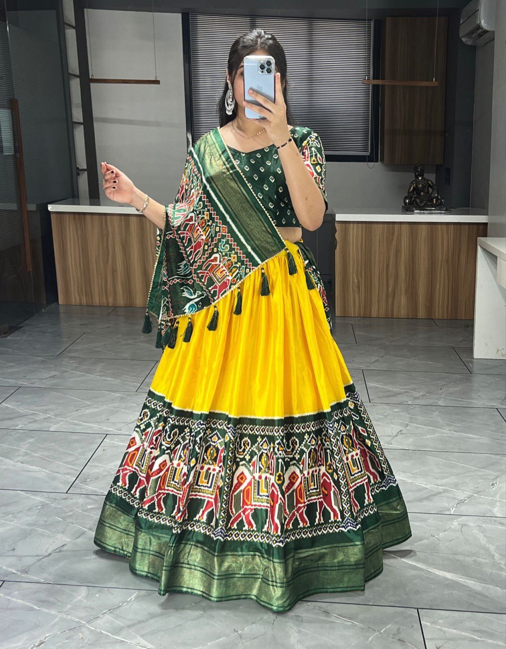 Yellow & Green Paithani Patola Wedding Wear Lehenga