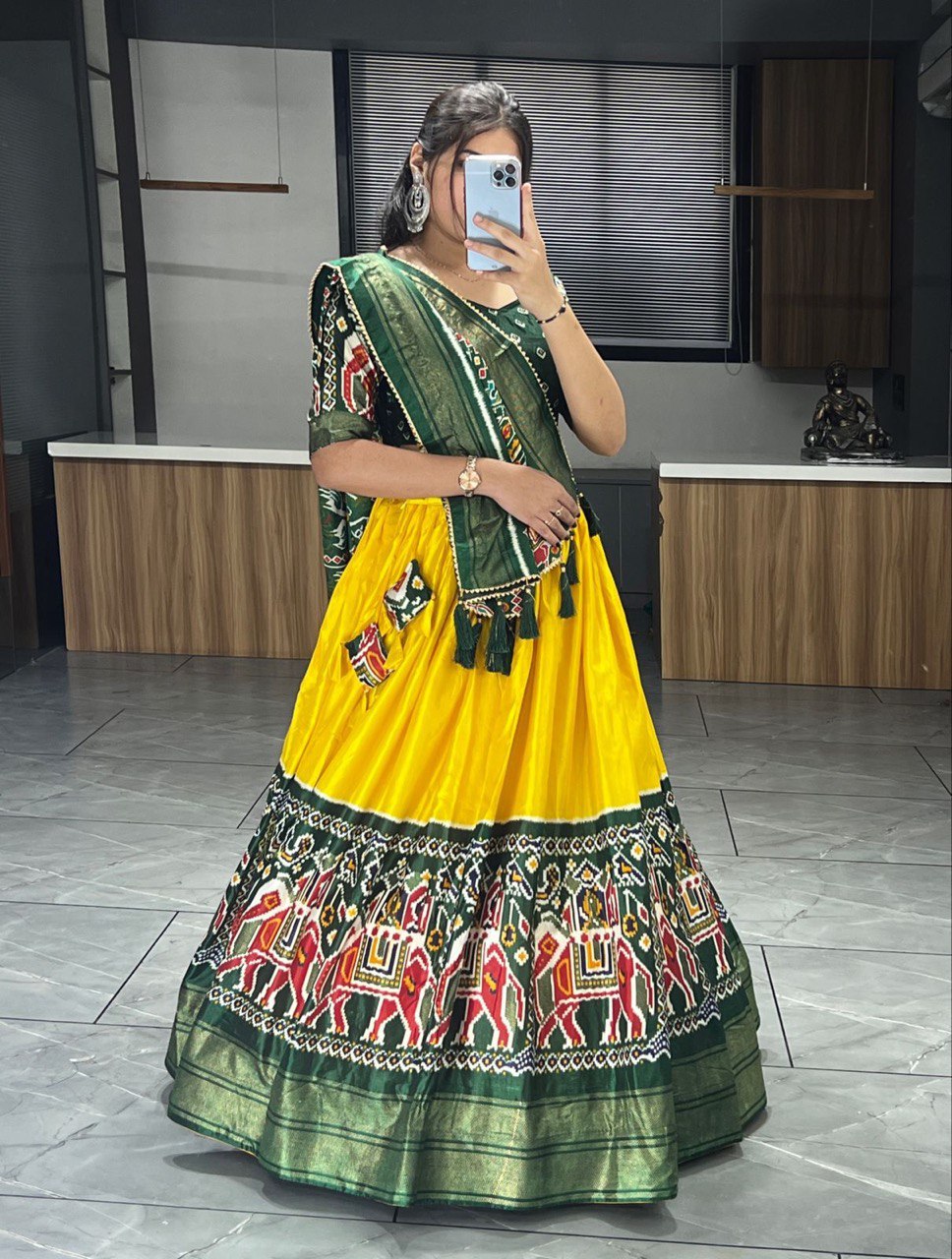 Yellow & Green Paithani Patola Wedding Wear Lehenga