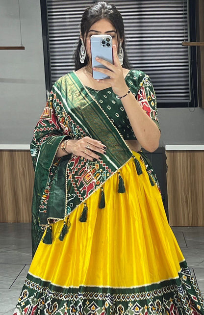 Yellow & Green Paithani Patola Wedding Wear Lehenga