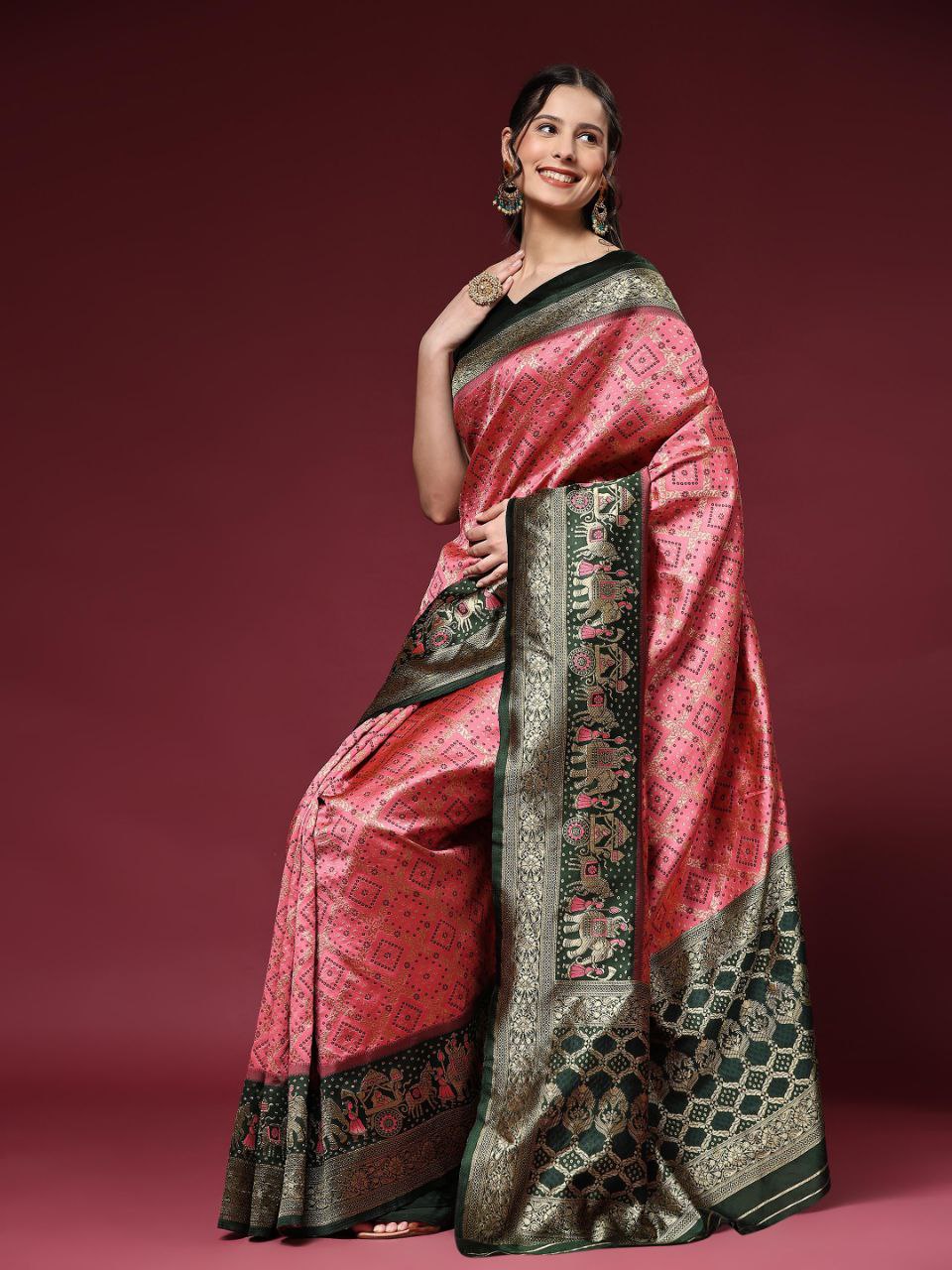 Pink Kanchipuram Jacquard Silk Saree