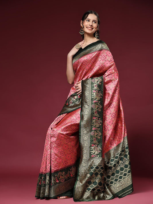 Pink Kanchipuram Jacquard Silk Saree