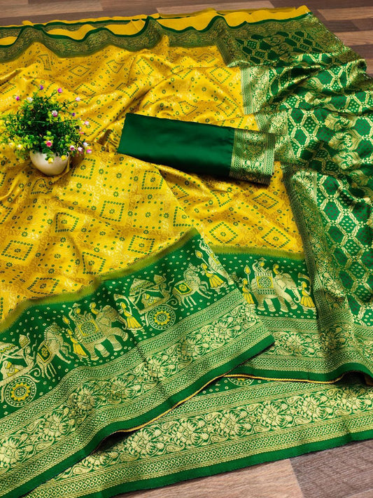 Yellow Kanchipuram Jacquard Silk Saree