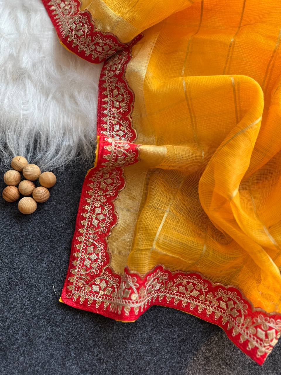 Yellow Kota Doriya Zari Chex Saree