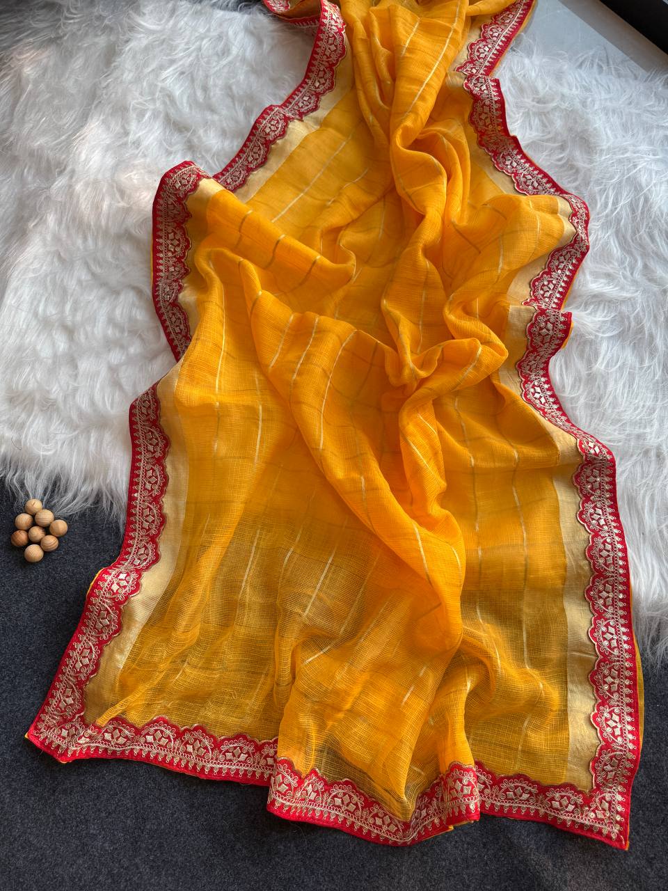Yellow Kota Doriya Zari Chex Saree