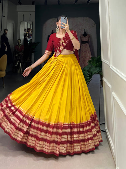 Yellow & Maroon Designer Chanderi Lehenga