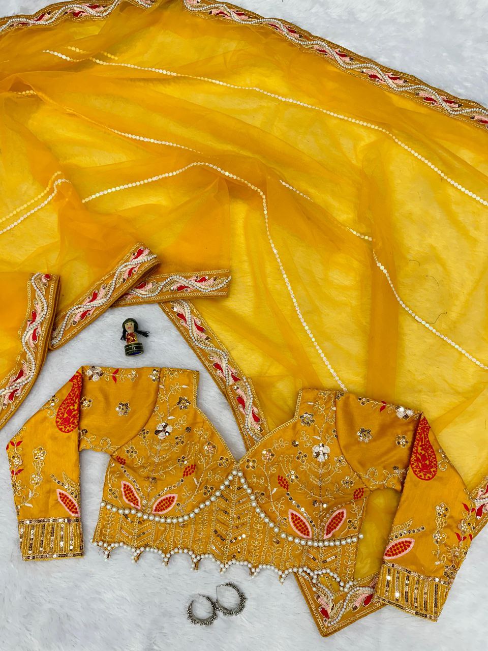 Yellow Party Wear Butterfly Net Saree