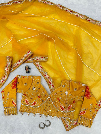 Yellow Party Wear Butterfly Net Saree
