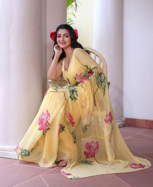Yellow Party Wear Georgette Saree