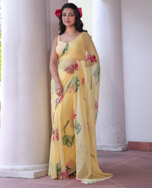 Yellow Party Wear Georgette Saree