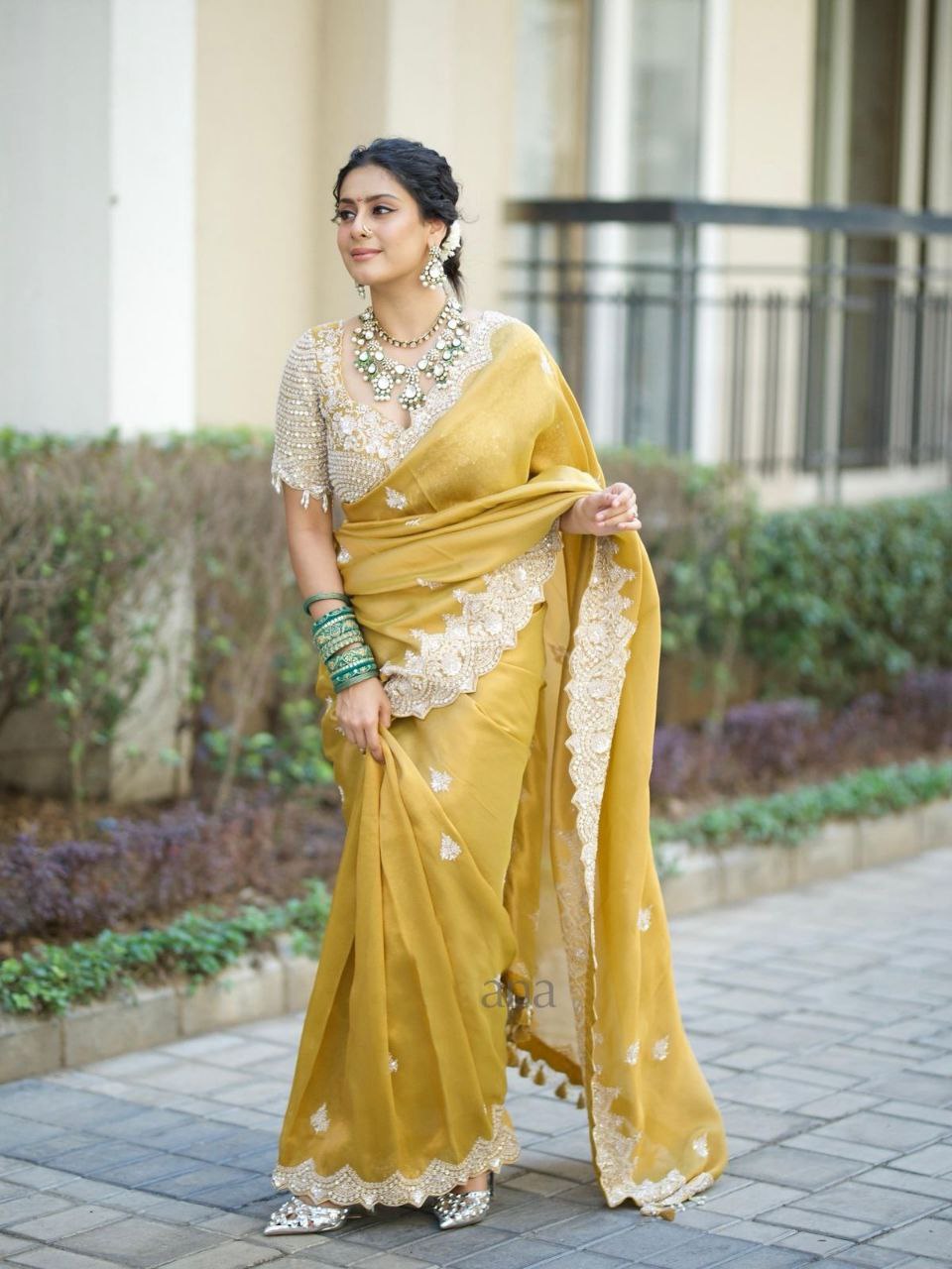 Yellow Party Wear Tabby Silk Saree