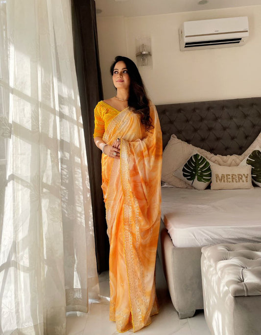 Yellow Prism Printed Rangoli Silk Saree