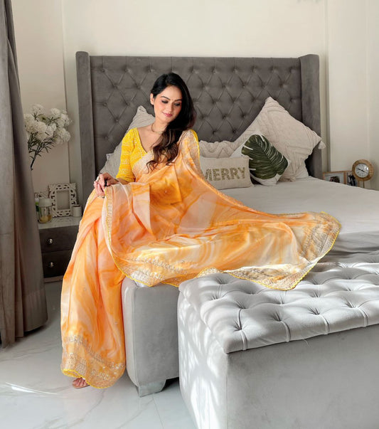 Yellow Prism Printed Rangoli Silk Saree