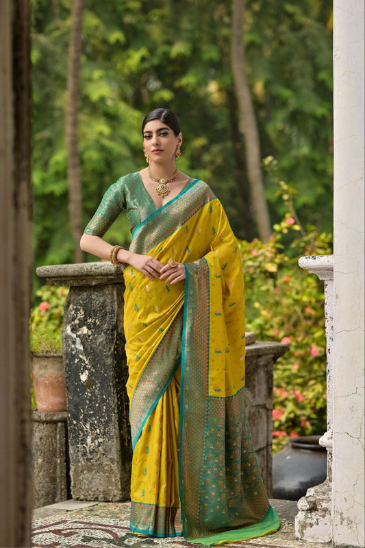 Yellow Pure Banarasi Silk Saree For Wedding