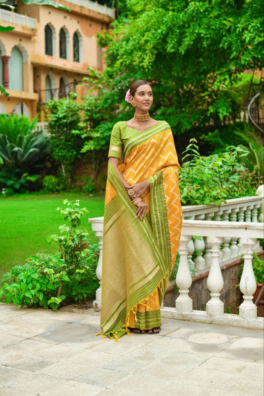 Yellow Raw Silk Two Tone Weaving Saree