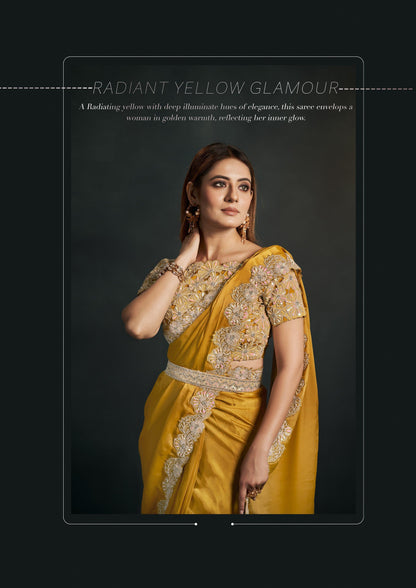 Yellow Stylish Pre-Stitched Saree With Belt | Original Saree