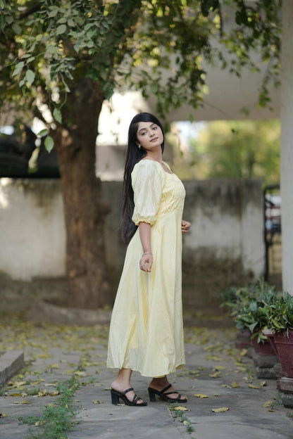 Yellow Summer Wear Chinon Flary Kurti