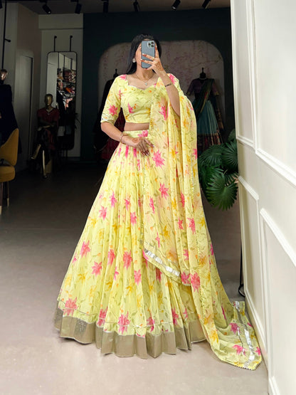 Yellow Tabby Silk Lehenga Choli