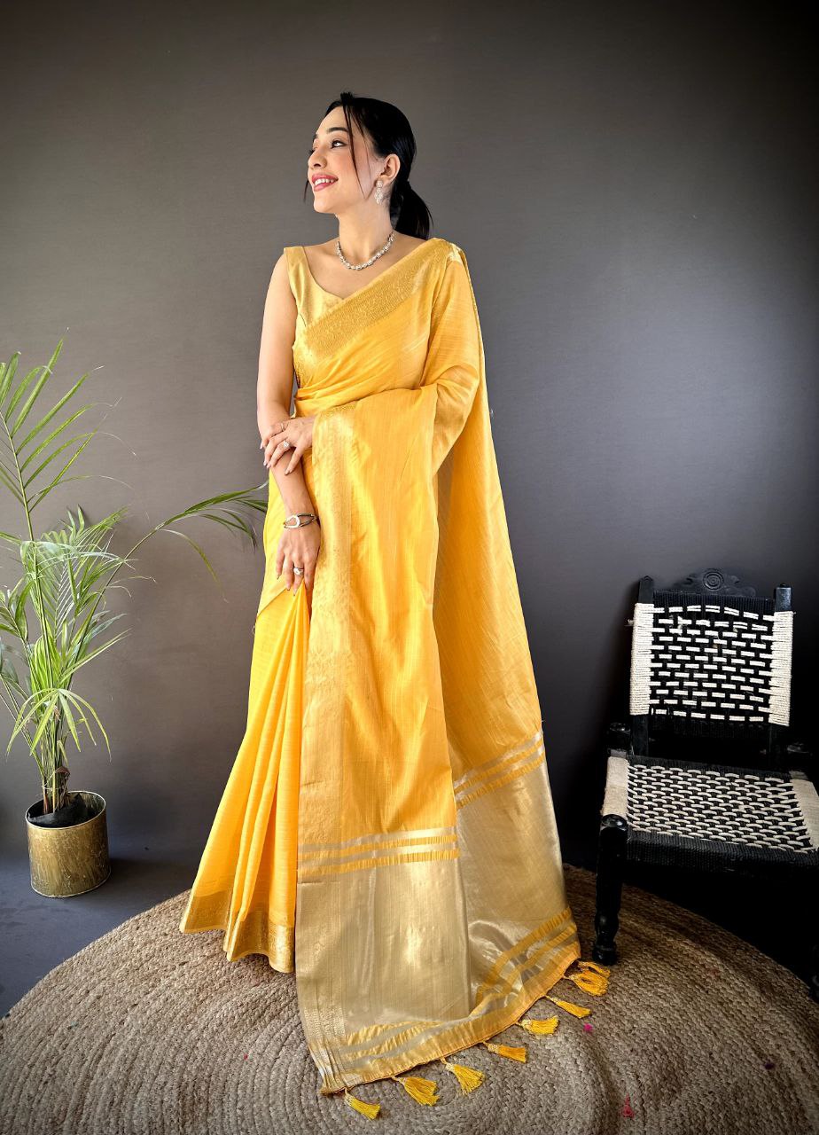 Yellow Traditional Cotton Saree