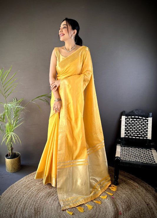Yellow Traditional Cotton Saree