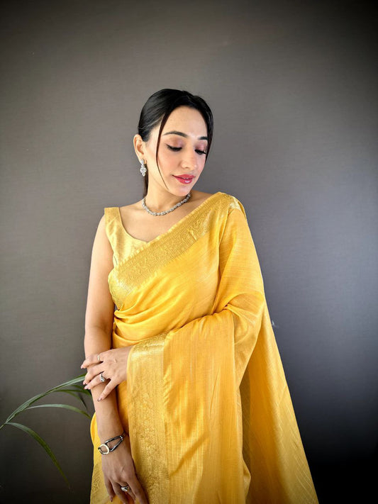 Yellow Traditional Cotton Saree