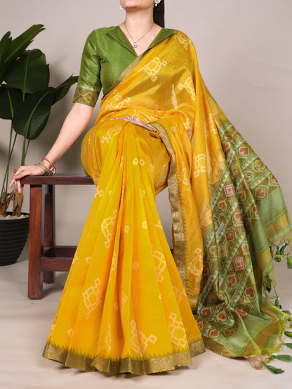Yellow Traditional Jacquard Silk Saree