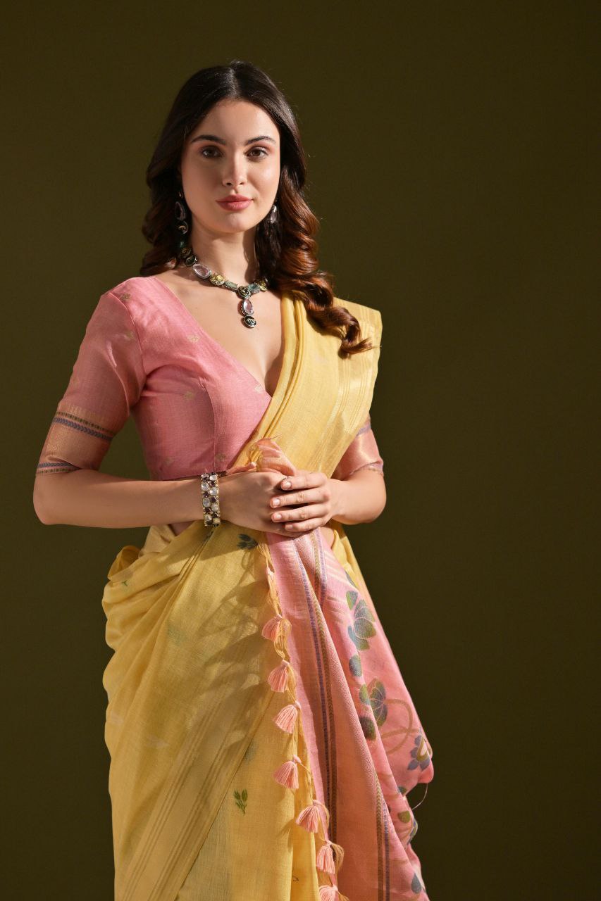 Yellow Traditional Muga Cotton Saree