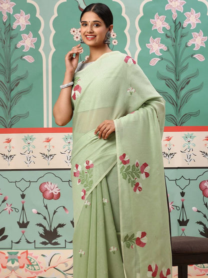 Pista Traditional Mul Cotton Saree