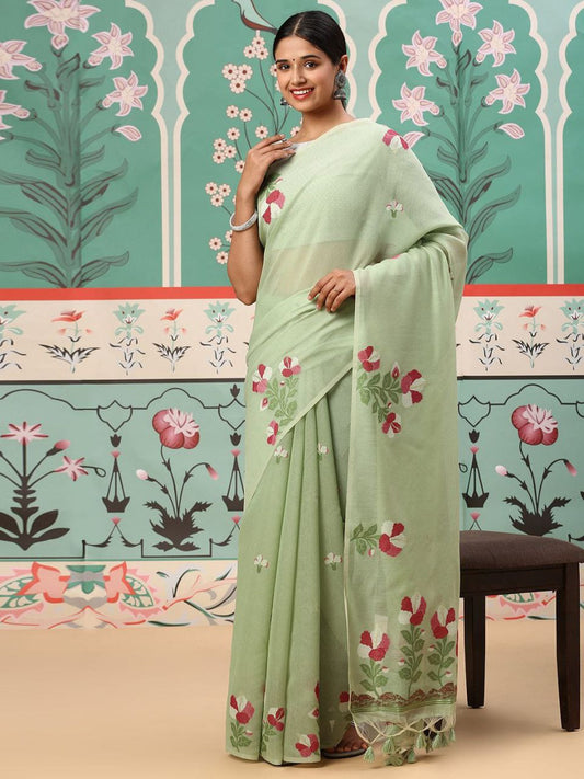 Pista Traditional Mul Cotton Saree