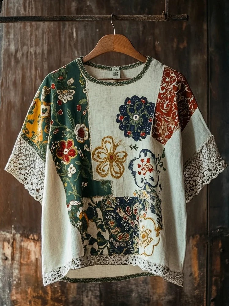SweetChair Vintage Ethnic Floral Linen Men's T-shirt