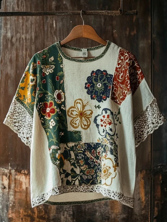 SweetChair Vintage Ethnic Floral Linen Men's T-shirt