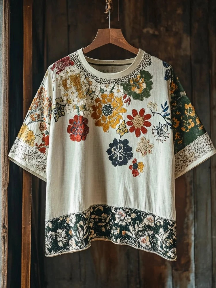 SweetChair Vintage Ethnic Lace Floral Linen Men's T-shirt