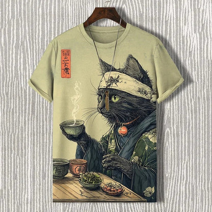 SweetChair Men's Zen Cat Japanese Tea Ceremony Art Print T-Shirt